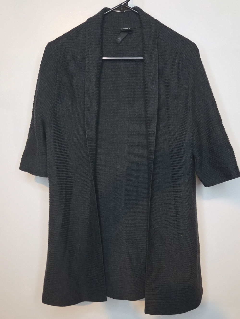 Eileen Fisher Dark Gray Open-Front Short-Sleeve Cardigan Sweater Medium